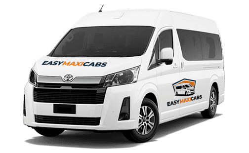 Easy Maxi Cabs Berwick branded maxi taxi with service highlights including safe rides, professional drivers, and extra luggage options.